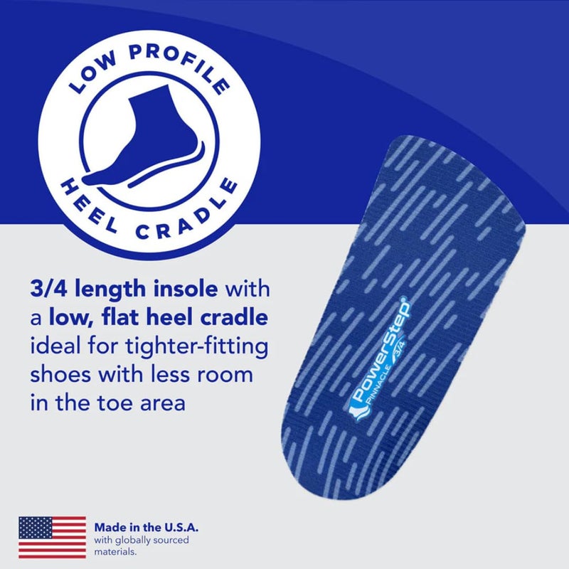 PowerStep Pinnacle 3/4 Insoles, Orthotic Insole for Tight Shoes, Plantar Fasciitis Relief, Arch Supports Orthotic Insoles for Women and Men, Made in The USA (Men's 5-6.5 / Women's 7-8.5) - Image 4